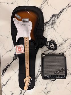 Squier Sonic Stratocaster Electric Guitar Bundle w/ Fender Amp & Gig Bag