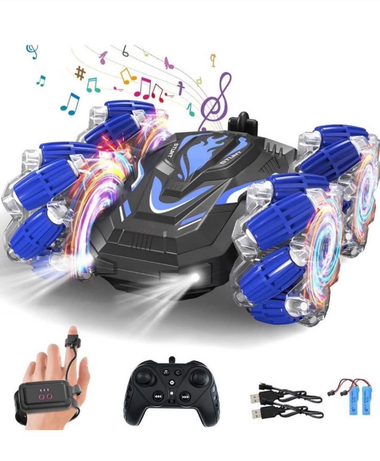 Brandnew New Gesture Sensing RC Stunt Car with Lights Music, Hand Gesture Remote Control Car 360° Spins Double Side Twisted Glove Controlled RC Car Bi