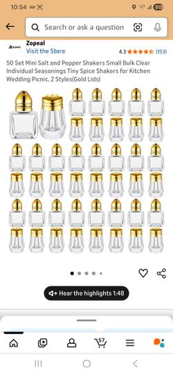 50 Set Mini Salt and Pepper Shakers Small Bulk Clear Individual Seasonings Tiny Spice Shakers for Kitchen Wedding Picnic, 2 Styles(Gold Lids)