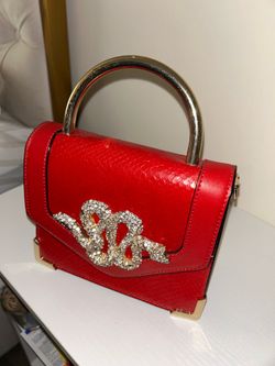 NEW Aldo Red Snake Rhinestone Top Handle Crossbody Purse