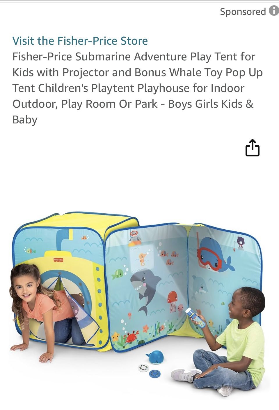 Fisher-Price Submarine Adventure Play Tent for Kids with Projector