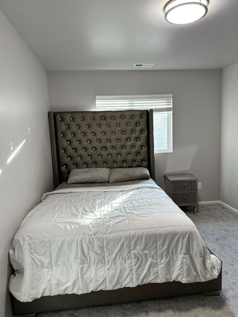 Bed, Box Spring and Nightstand