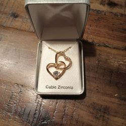 Cubic Zirconia And Gold Double Heart Pendant