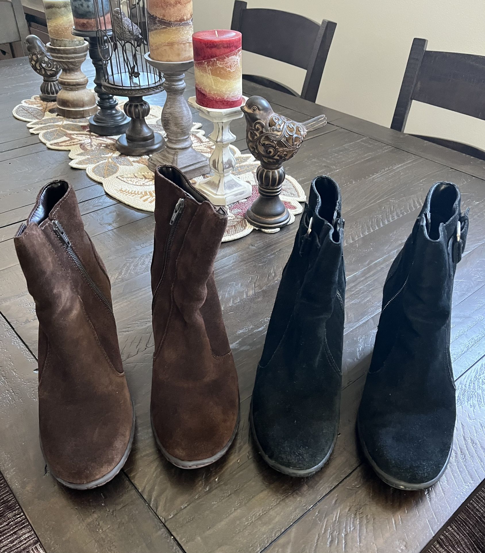 Suede Boots: 2 Pair (Black & Brown); Size 10B (Medium)