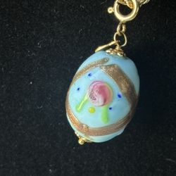 14k Gold Italian Murano Enamel Egg Charm pendant 
