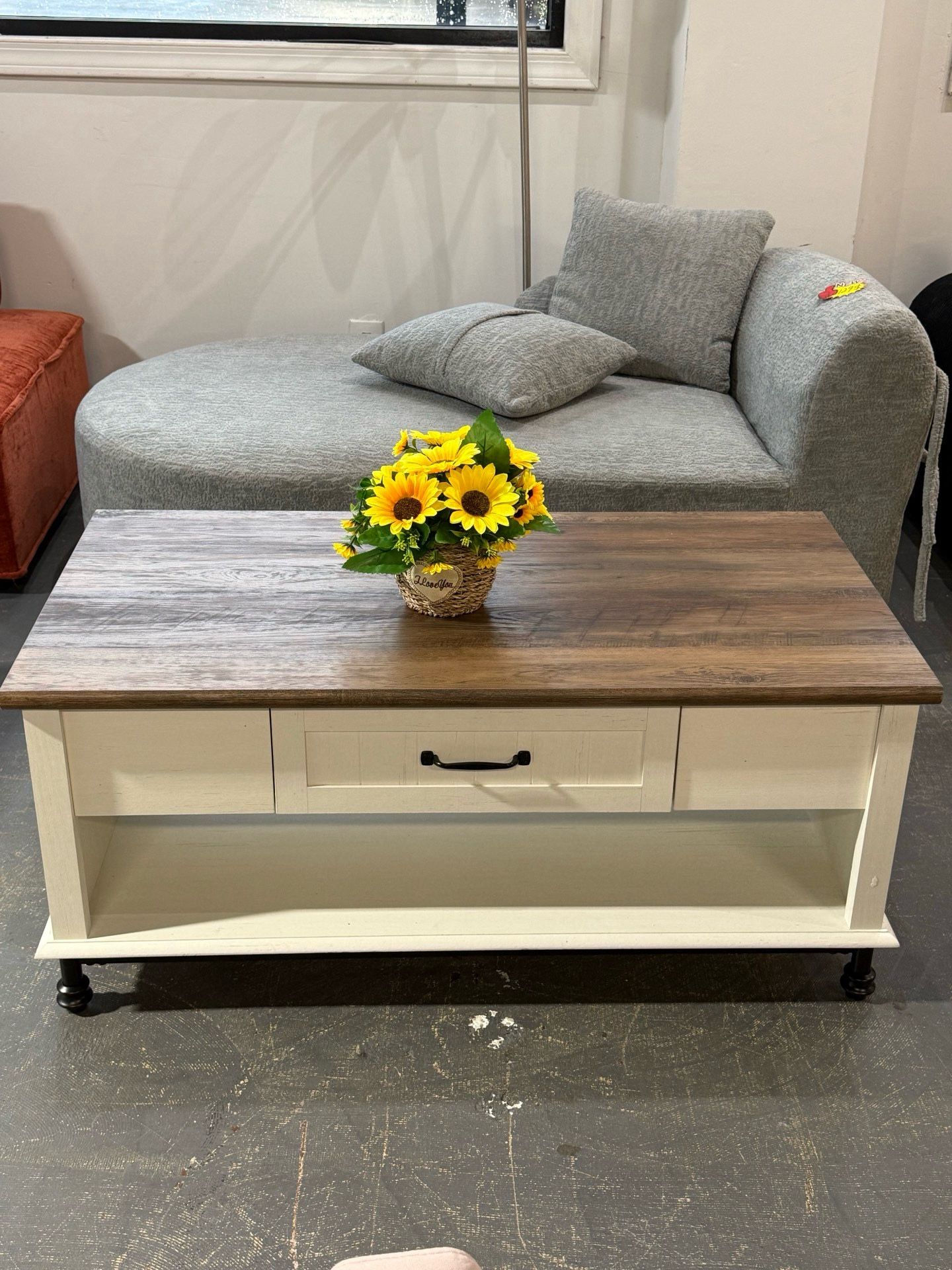 Modern coffee table with metal legs, rectangular living room center table with drawers and open storage shelves (white) 💰120$
