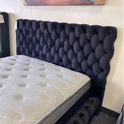 Black Velvet Queen Platform Bed Frame 