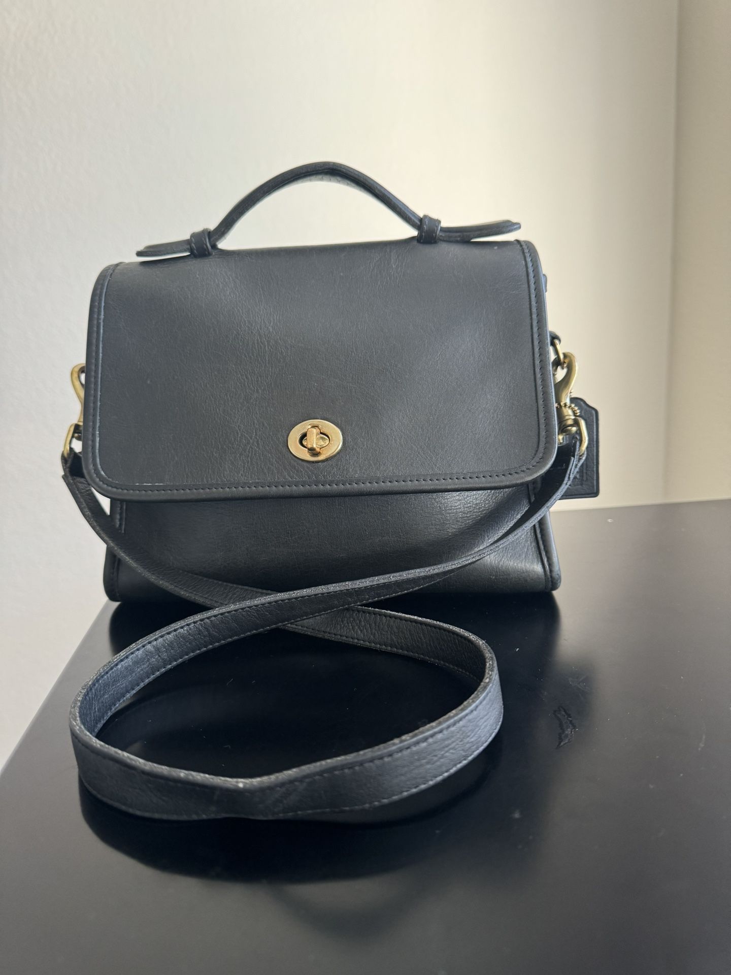 Vintage Coach Court Bag top handle Crossbody RARE Grey Leather