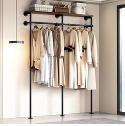 New industrial Pipe Clothes Rack, Wall Mounted Clothing Rack with Shelves, Heavy Duty Closet Organizers Wardrobe Multi-Purpose Storage Clothes Hanging