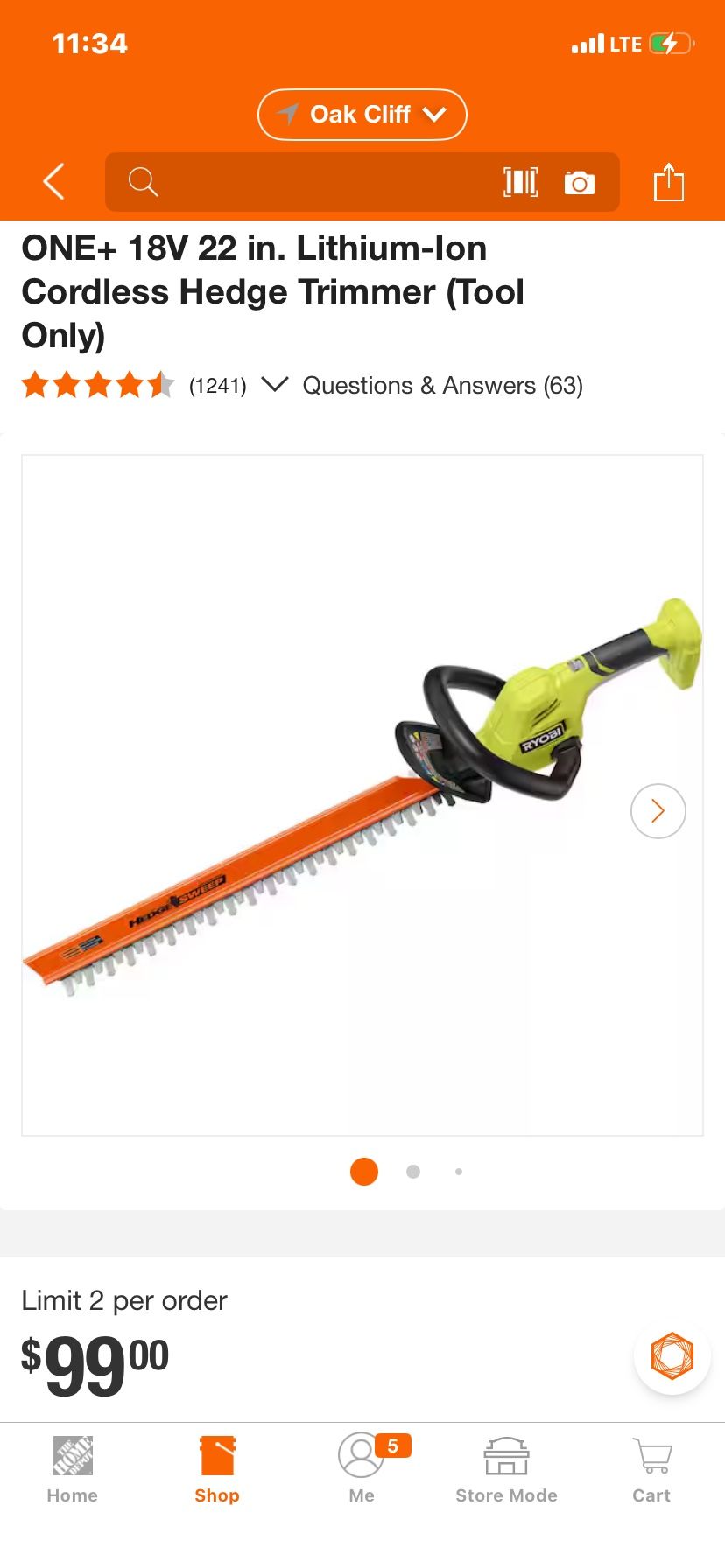 New Ryobi 18v 22 Inch Hedge Trimmer Tool Only . New In Box