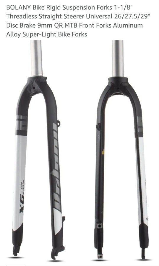Retail $70 NEW! BOLANY Bike Rigid Suspension Forks 1-1/8" Threadless Straight Steerer Universal 26/27.5/29" Disc Brake 9mm QR MTB Front Forks Aluminum