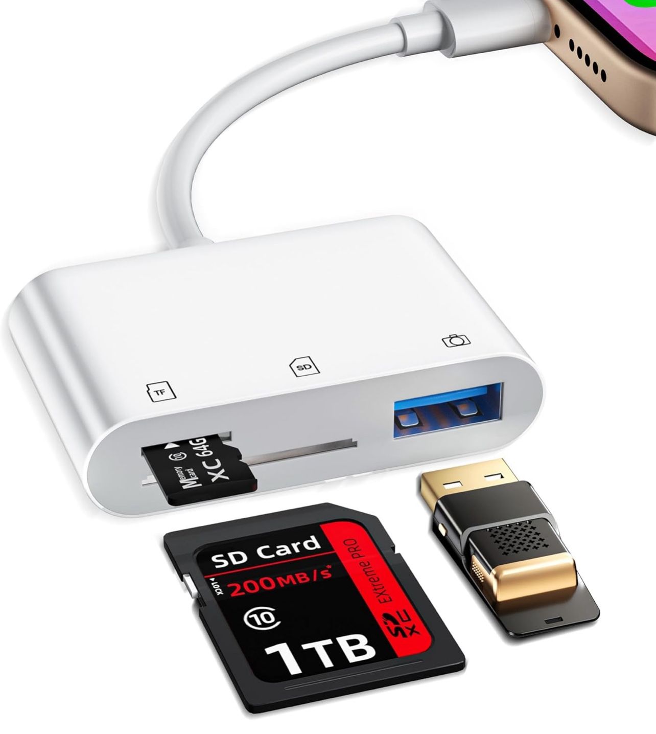 SD Card Reader for iPhone, Memory Card Veiwer Support SD and TF Card, USB Digital Camera Adapter for Lightning Devices Compatible with iPhone 13 12 11