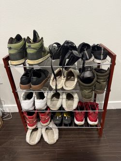 Multi-Tier Shoe Rack – Wood Frame with Metal Shelves
