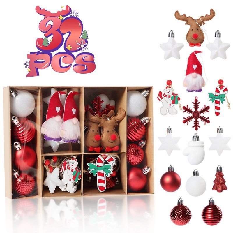 32pcs Christmas Ornaments Gnome Head Reindeer Christmas Decoration