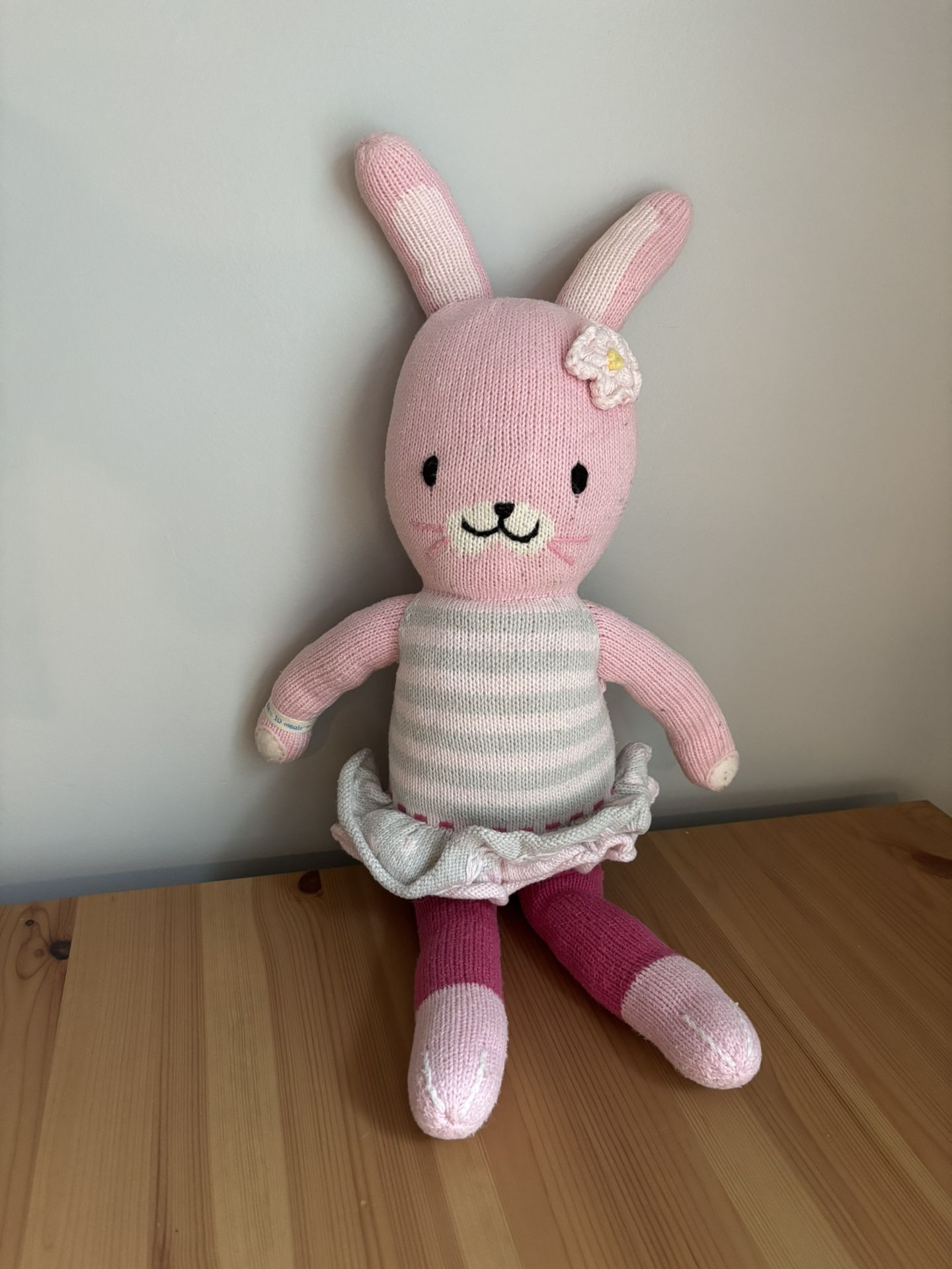 Cuddle & Kind Large Plush Bunny Rabbit Chloe Stuffed Animal Hand Knit Nursery Lovey