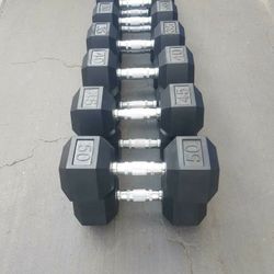 NEW Rubber Hex Dumbbells 5lb - 50lb Dumbbell Pairs Olympic Weights Home Gym Workout Equipment Fitness Weight Set 