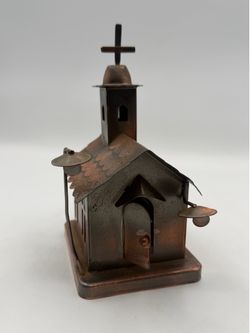 Vintage Berkeley Designs Tin Brass Small Church Music Box Plays "Amazing Grace"
