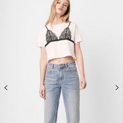 French connection Lace bralette crop tee. Xs