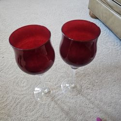 Tall 16” Ruby Red Stemmed Candle Holder/Wine Glass Shape