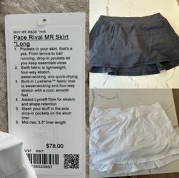 New Lululemon Pace Rival Long skirt Black and white