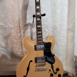Glarry Hollow electric guitar semi-hollow guitar with gigbag and strap, natural wood, 335 guitar