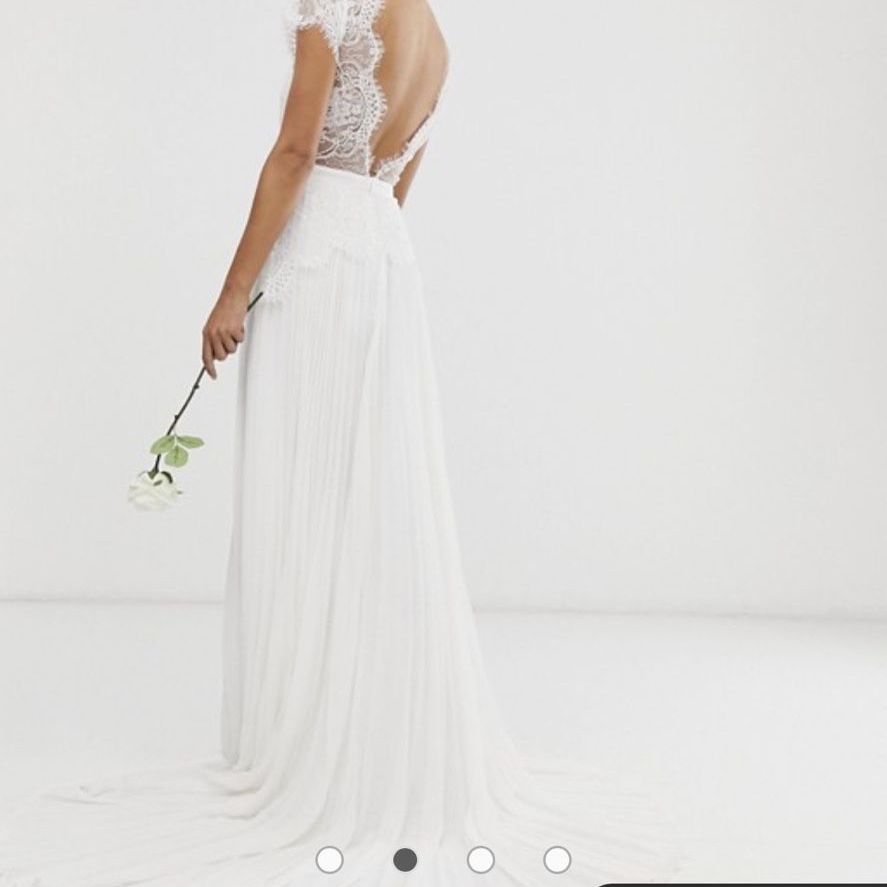 sophia plunge lace wedding dress ASOS CURVE + Curve Sophia Plunge Lace Wedding Dress & Pleated Skirt