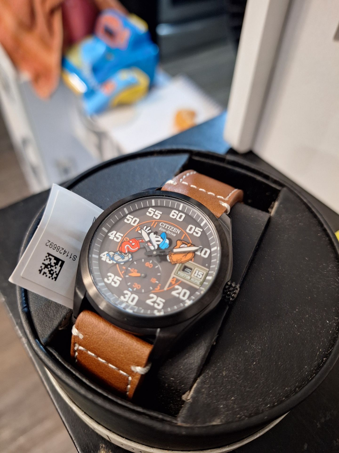 Citizen Men's Watch Disney Mickey Baseball Eco-Drive Leather Strap BV1089-05W