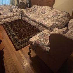 Floral Print 3 Seat, Love Seat And Chair