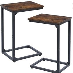 Shaped End Table Set of 2, Side Tables for Sofa, Couch Table Snack Side Table for Livingroom Bedroom, Metal Fram, Acent, Rustic Brown 