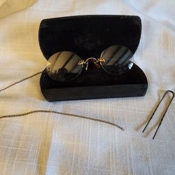 ANTIQUE Pince Nez Glasses with Chain: VICTORIAN Gold-Filled Eyeglasses with Hair Chain & Case