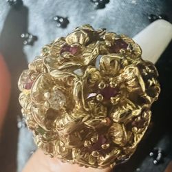 18k Large Vintage  Ring Diamonds Emerald Sapphire Ruby 
