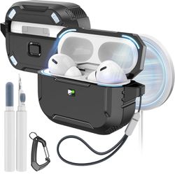 MATEKXY for Airpods Pro 2nd/1st Generation Case with Cleaner kit,[Compatible with MagSafe] [Shockproof Cover with Lanyard & Keychain] [Magnetic Lid Lo