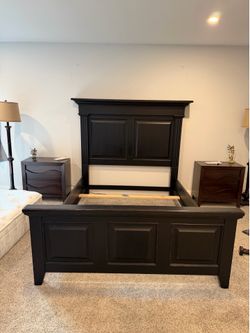 Queen Bed Frame Dark Wood Solid