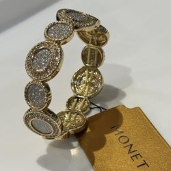 Chunky/Oversized Monet Bracelet w/ Gold Tone & Crystal-like Stones Bracelet