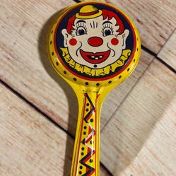 Vintage Antique Tin Baby Rattle Clown tin Rare 
