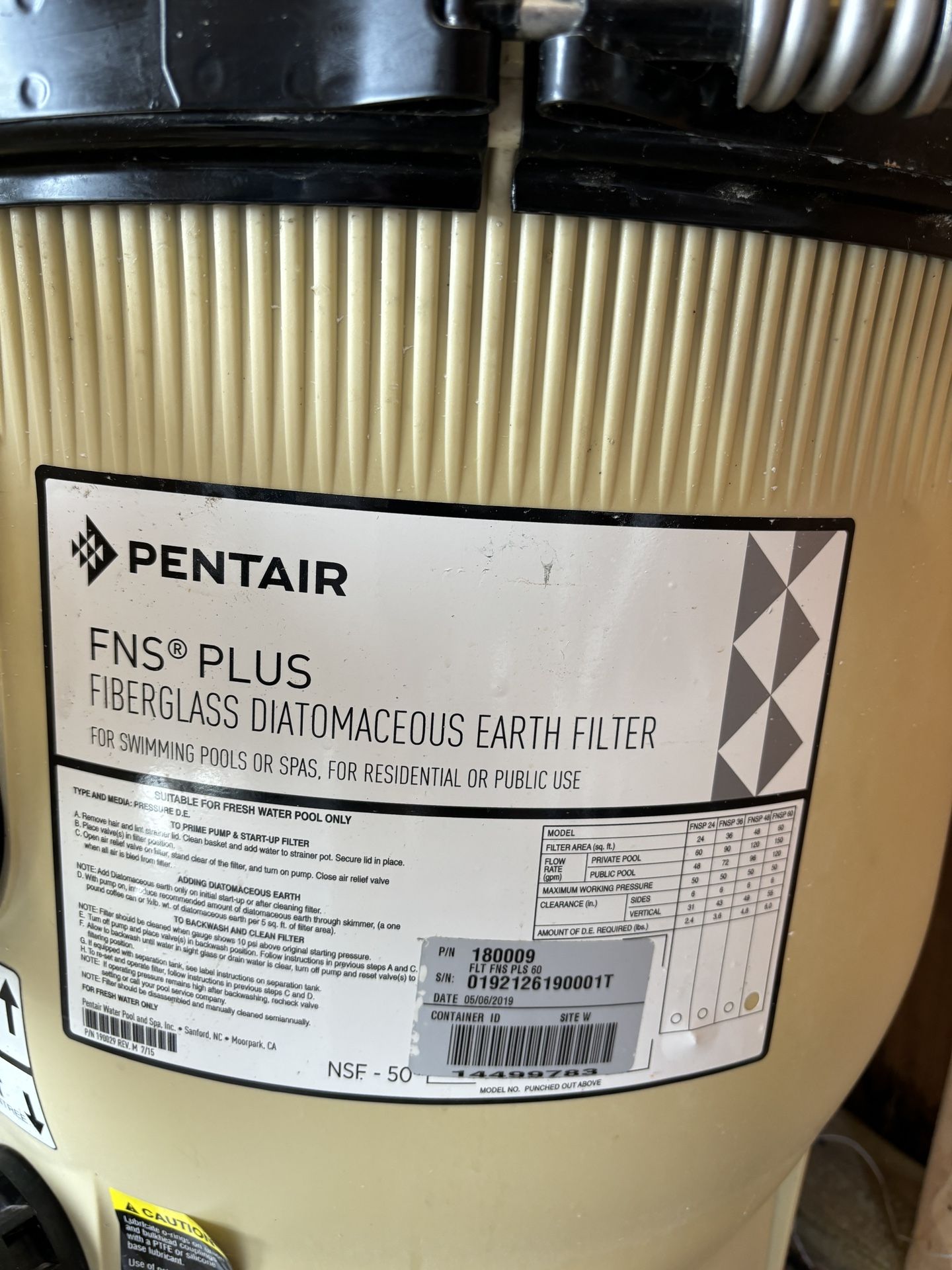 Pentair NSF-50 (DE) In ground Pool Filter