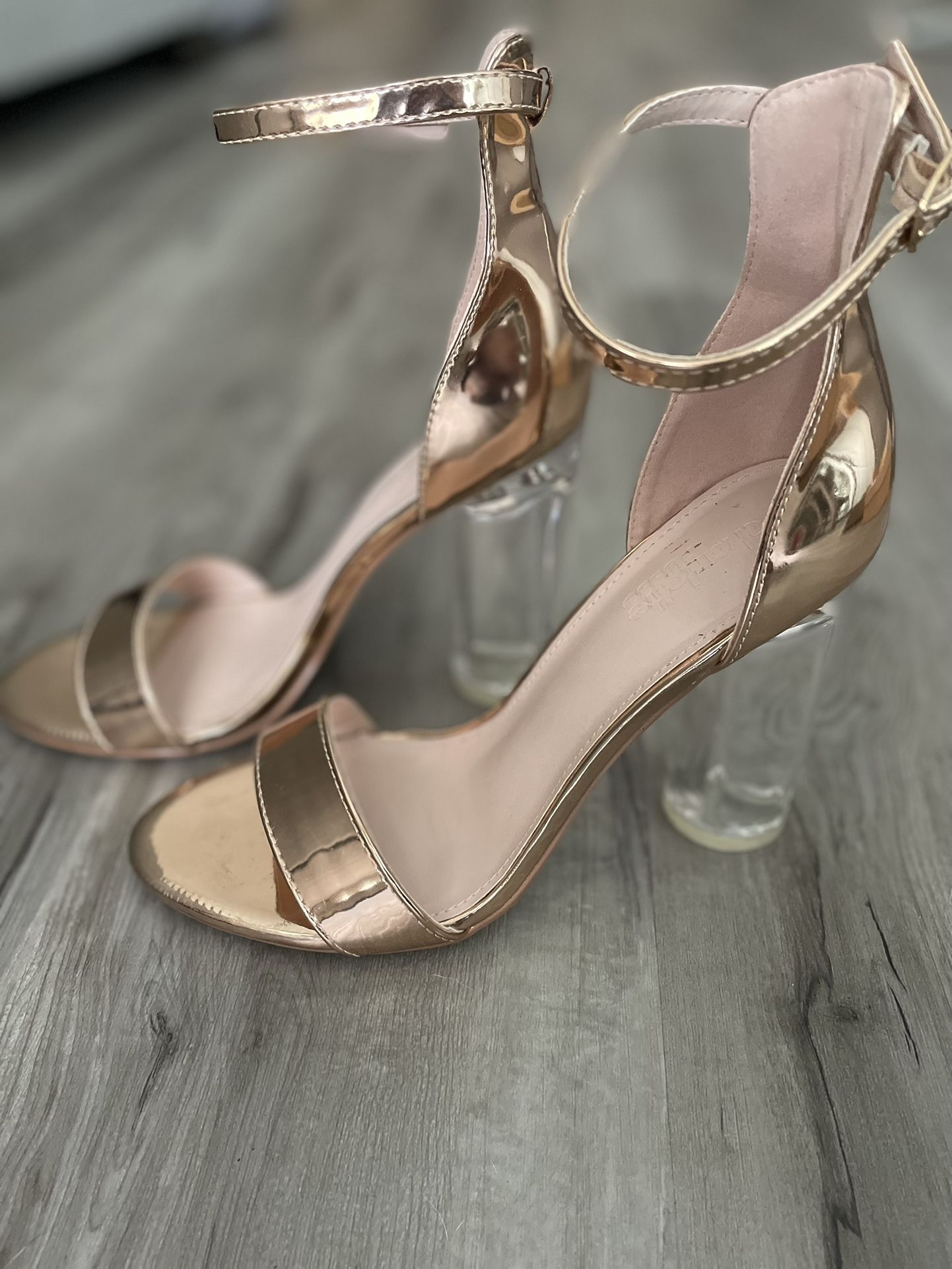 Clear Heels Rose Gold Size 8