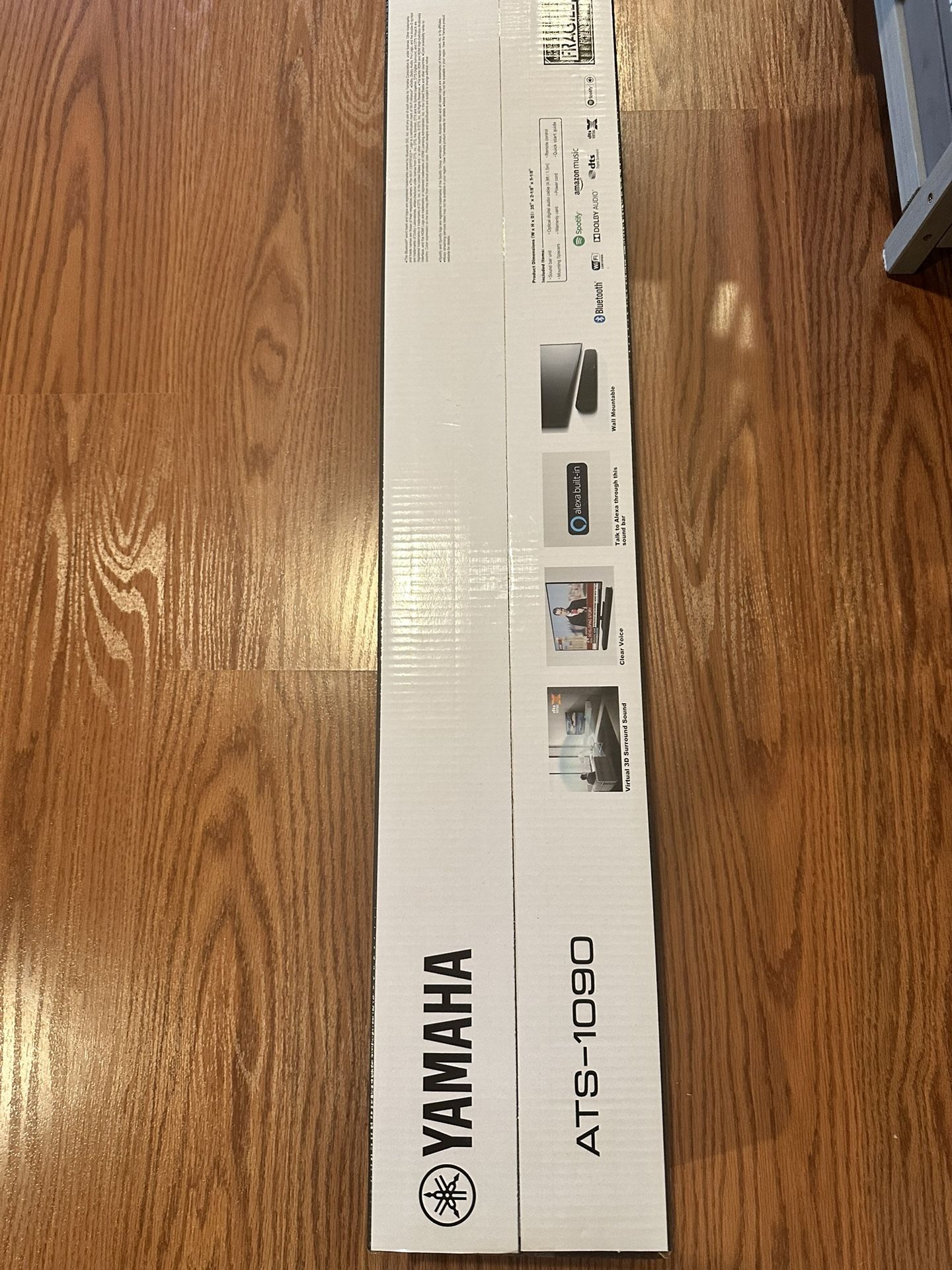 New unopened box Yamaha Sound Bar with dual built-in subwoofers, Alexa built-in, Bluetooth streaming, simple setup, lightweight, wall mountable, 4K Ul