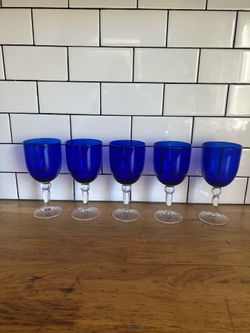 Blue Crystal Glass Wine Goblets (5)