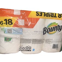 Bounty Full Sheets Paper Towels, 6 Triple Rolls = 18 Regular Rolls – White, Quick Absorbing & Strong