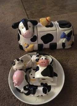 Collectible cow dish, cookie jar.