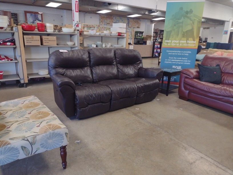 Brown Leather Double Reclining Couch