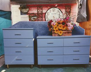 Gray small mcm light wood dresser set