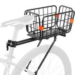Rear Bike Rack ​with Basket, 165 LB Load Bike Rear Rack Bike Cargo Rack - Aluminum Alloy Bike Rack for Back of Bike with Free Bungee Cord & Waterproof