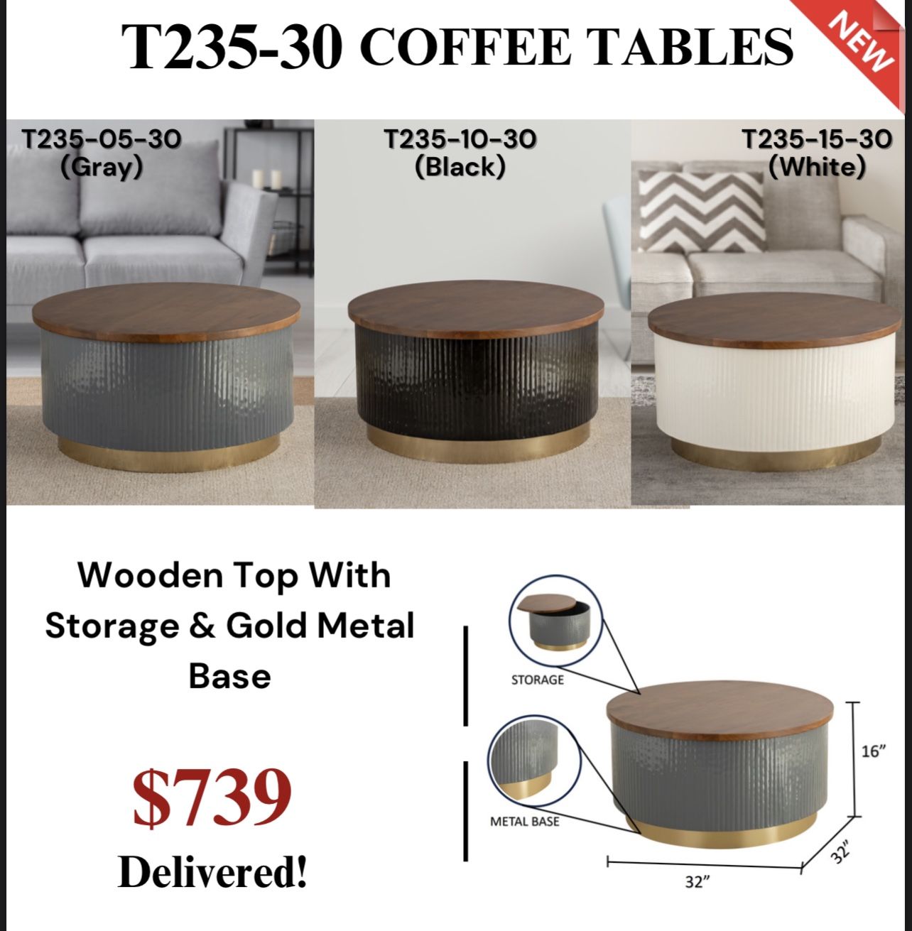 New Coffee Tables, End Tables, Stools, Bench In Stock (Prices On Each Pictures)