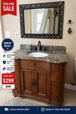 Solid Wood Bathroom Vanity with Granite Top+ mirror