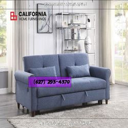 Blue Fabric Sofa W/Sleeper