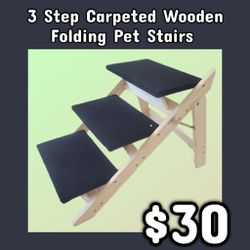 NEW 3 Step Carpeted Wooden Folding Pet Stairs: Njft