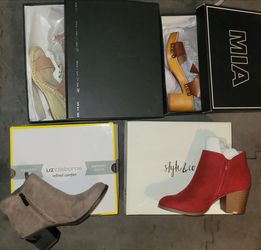 10 pairs of womens shoes size 6. 9 pairs are NEW. 1 slightly used.