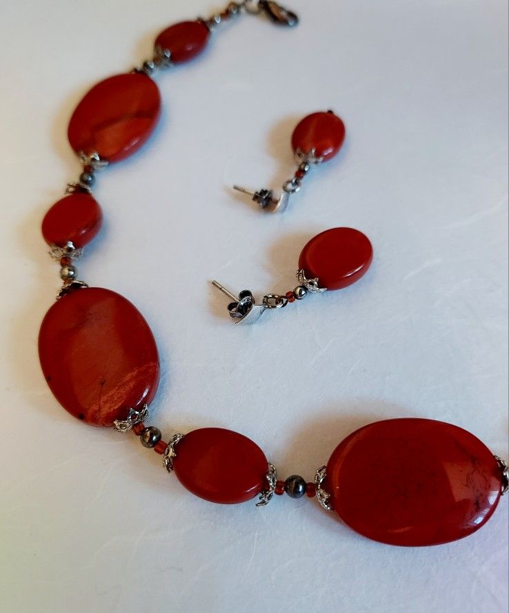 Beautiful Handmade Set  - Bracelet and Earrings with Jasper